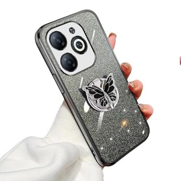 Imagem de Capa com glitter compatível com Infinix Smart 8 capa borboleta com suporte para Infinix Smart 8 TPU macio galvanizado Bling à prova de choque para mulheres meninas capa para Infinix Smart 8 (preto)