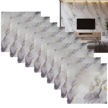 Imagem de Placa Adesiva Marmore Falso Kit 10 Uni Autocolante Papel Parede Decoraçao Cozinha Banheiro Sala Estar Reforma Obra