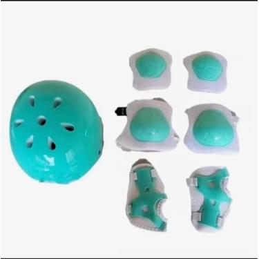 Imagem de Kit de Proteção Infantil com Capacete, Joelheiras e Cotoveleiras, Verde Água, 7 Peças