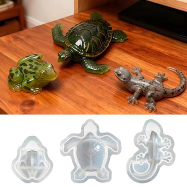 Imagem de Moldes de resina animal, 3 peças, tartaruga, sapo e lagarto, moldes de silicone para resina epóxi, 3D, moldes de animais realistas, faça você mesmo, arte, artesanato, fundição de resina, decoração de