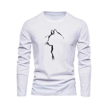 Imagem de Camiseta Masculina De Algodão Com Estampa De Gato, Manga Comprida, Gol
