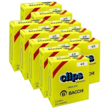 Imagem de Kit 10 Caixa c/50 clips galvanizados 4/0 clipes bacchi papel