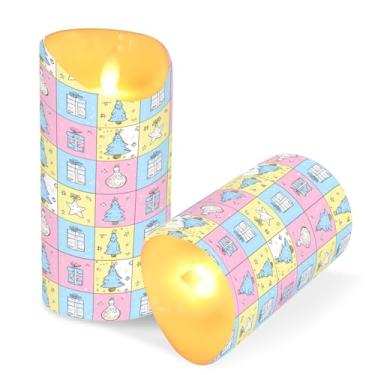 Imagem de Blueangle Pacote com 2 lindas velas de árvore de Natal sem chamas com controle remoto e temporizador, velas LED cintilantes (7,6 cm x 9,9 cm) para decoração de casa, casamento, acampamento (917)