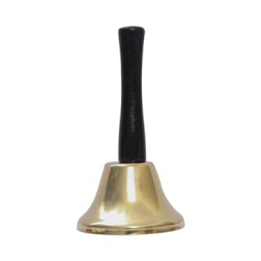 Imagem de Naroote Sino de Mão de Natal Claro e Alto Com Alça de Madeira, Sino de Ferro Resistente à Ferrugem, Perfeito para Recepção de Casamento, de Ioga, de Jantar Em Ouro Preto