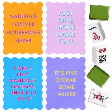 Imagem de Maitys 4 Pcs Color Mahjong Shuffler Cards with Funny Sayings for Mixing Shuffling Tiles Thick PVC Shufflers with Wavy Scalloped Edges Mahjong Accessories Gifts for Lovers Playing (Pleochroic,Lively)