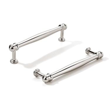 Imagem de khtumeware Pacote com 10 puxadores de armário de níquel polido central de 5 polegadas (128 mm), alça sólida para armário de cozinha resistente, ferragens de armário para penteadeira, puxador de