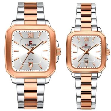 Imagem de Conjunto De Relógio Casual Simples Quartzo Design Tonneau Impermeavel Casal Prata Rose