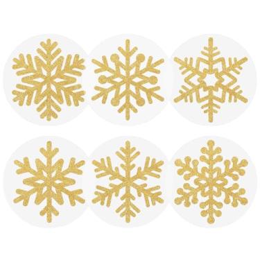 Imagem de Anwyll Adesivos de floco de neve de Natal - 600 peças adesivos de floco de neve de inverno de 3,8 cm folha dourada transparente feliz feriado floco de neve adesivo autoadesivo de selo de envelope de