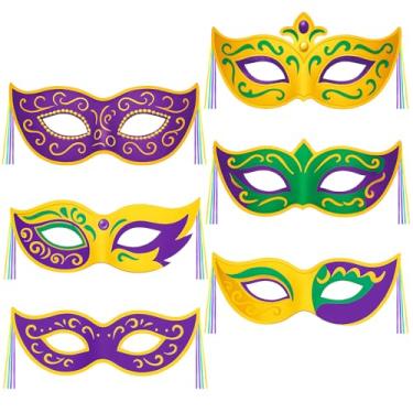 Imagem de Gilprop 6 peças de decorações de carnaval ao ar livre carnaval bandeira verde roxo dourado sinal de varanda tema decorações de festa para entrada frontal cerca varanda baile de máscaras festa de