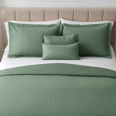 Imagem de Clara Clark Colchas tamanho solteiro – conjunto de colcha para todas as estações, conjunto de cama leve de trama Pinsonic – Conjunto de colcha de solteiro de 5 peças com fronhas, verde sálvia - grade