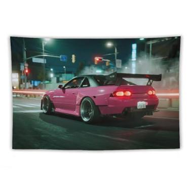 Imagem de HouLaiZhe JDM Tapeçaria de carro modificado carro 180sx rosa velocidade esportes pendurar na parede quarto decoração de casa tapeçarias estética piquenique decoração de parede arte de parede para