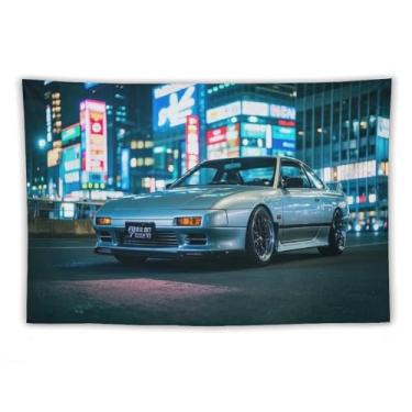 Imagem de HouLaiZhe Tapeçaria de carro japonesa clássica S13 Jdm carro esportes pendurar na parede quarto decoração de casa tapeçarias estética piquenique decoração de parede arte de parede para dormitório sala