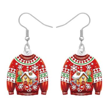 Imagem de BAMAY Brincos femininos de acrílico para mulheres, brincos de inverno bobos, bijuterias de fantasia de Natal, presentes femininos para acessórios de Natal, Medium, Acrílico, Sem pedra preciosa