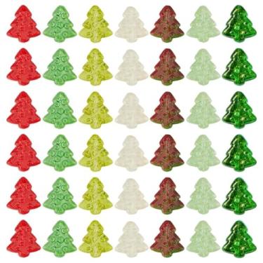 Imagem de SUNNYCLUE 1 caixa 80 peças de contas de vidro de Natal em forma de árvore a granel vermelho verde grande lâmpada de cristal transparente Natal inverno espaçador solto para fazer joias, pulseira, colar