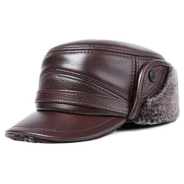 Imagem de Chapéu de caça masculino Earflap boné de beisebol couro clássico vintage chapéu caçador ao ar livre chapéu de condução (C-GG