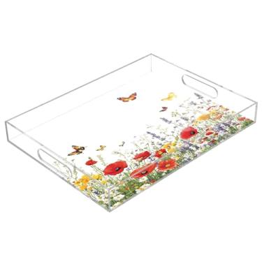 Imagem de STAYTOP Bandeja de acrílico para servir flores silvestres e borboletas, 15,7 x 11,20 cm, bandejas decorativas à prova de derramamento, organizador de bancada para café da manhã, chá, comida, maquiagem