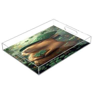Imagem de STAYTOP Bandeja de servir de acrílico para Dia de São Patrício, 15,7 x 11,20 cm, bandejas decorativas à prova de derramamento, organizador de bancada para café da manhã, chá, comida, maquiagem