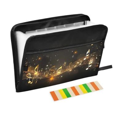 Imagem de Wassud Music Note Dourado Preto Acordeão Arquivo A4 Pasta de Arquivo de Papel Organizador de Documentos Folio com Etiquetas Pasta de Arquivo Expansível 13 Bolsos
