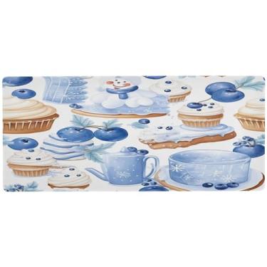 Imagem de Wassud Mouse pad Blue Cookies para jogos com base de borracha antiderrapante, mouse pad longo para teclado de computador com borda costurada, almofada grande à prova d'água para escritório, casa, 89,9