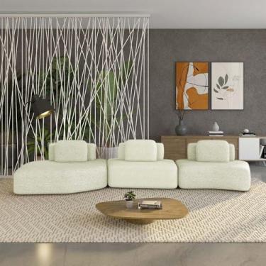 Imagem de Sofá Ilha Sala de Estar Dakota 3 Módulos 484cm Encostos Almofadas Soltas Bouclê Rústico OffWhite G33 - Gran Belo