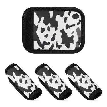 Imagem de Qilmy Embalagem com 2 identificadores de bagagem com padrão de textura de vaca para alça confortável para carrinho de bebê, mala de viagem, acessórios de viagem de avião230