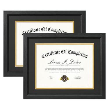 Imagem de Decobility Moldura para diploma de 20 x 28 cm com tapetes duplos dourados pretos, porta-retratos 28 x 35,5 cm fosco para documentos, moldura de certificado de parede e mesa com vidro real temperado