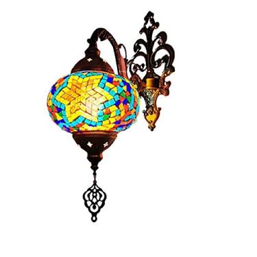 Imagem de Luminária de parede em mosaico marroquino, arandela turca, luminária de parede boêmia artesanal em vidro para cabeceira, ideal para sala de estar, quarto, corredor, varanda, café ou bar.