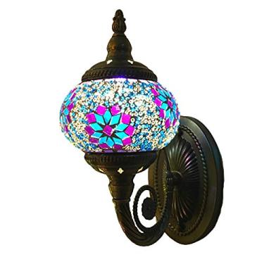 Imagem de Arandela de parede turca marroquina, estilo boêmio, com cúpula de vidro mosaico vintage, ideal para sala de estar, quarto, corredor, varanda, café ou bar. E14,D