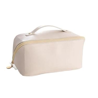 Imagem de Kit 2 Necessaire Feminina Grande Capacidade em Couro PU – Bolsa Maquiagem Impermeável e Bolsa Organizadora de Viagem(Kit 2 UNIDADES,Bege)