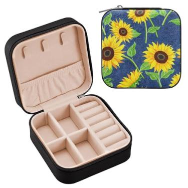 Imagem de YETTASBIN Caixa de joias de girassóis para adolescentes, meninas, mulheres, presente de aniversário, Natal, caixa de armazenamento portátil de couro PU, mini estojo de joias de viagem para colar