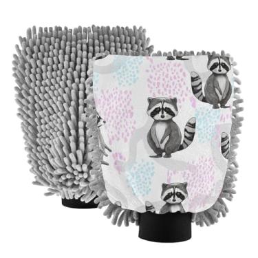Imagem de STAYTOP Luvas de lavagem de carro de guaxinim com desenho animado, 2 peças, luvas de microfibra de chenille, sem arranhões, panos de esponja de lavagem ultra absorventes para carros, limpeza doméstica