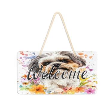 Imagem de Burbuja Placa de boas-vindas de cachorro colorido fofo para porta da frente, placa de boas-vindas de PVC para decoração de férias, 15 x 28 cm