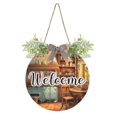 Imagem de Burbuja Placa de boas-vindas aconchegante para cozinha, decoração de porta da frente, placa de boas-vindas pendurada com flor para porta, parede, casa, casa de fazenda, decoração de varanda, decoração
