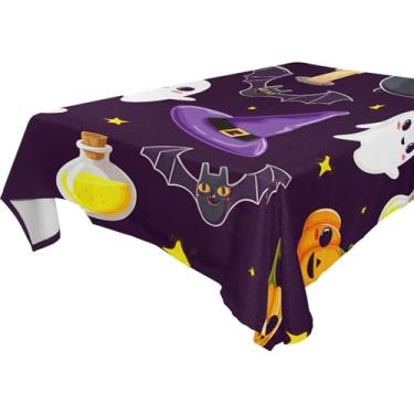 Imagem de Burbuja Toalha de mesa com elementos de Halloween, toalha de mesa quadrada anti-rugas grossa para decoração de jantar, cozinha, festa, 152 x 152 cm