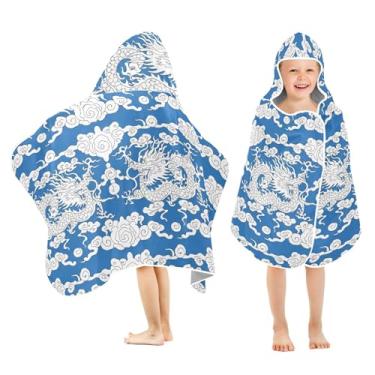 Imagem de Burbuja Dragons Clouds Toalha de banho com capuz para crianças, toalha de praia de pelúcia macia absorvente para meninas e meninos 3-10 anos, 61 x 127 cm