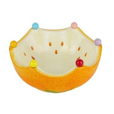 Imagem de Fruteira Fruteira de cerâmica em formato de laranja com contas coloridas, ideal para petiscos e servir. Decoração de mesa