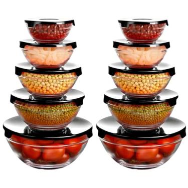 Imagem de Kit 5 Potes/Tigelas Redondos de Vidro Borossilicato com Tampa – Conjunto Empilhável (135ml, 200ml, 400ml, 550ml, 1000ml) para Armazenamento Seguro de Alimentos, COR: Conforme disponibilidade