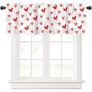 Imagem de Gelasgo Cortina de dia dos namorados para janelas de cozinha, saia de janela de coração de flor, topo de cortina curta com bolso para varão para decoração dos namorados, casamento ou festa, 1 painel