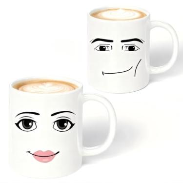 Imagem de VUFVOID Caneca de café de cerâmica com rosto engraçado, presente de aniversário, Natal, xícara de chá, 325 ml (rosto masculino, rosto feminino)