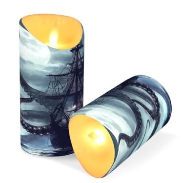 Imagem de ATTX Pacote com 2 velas sem chama para navio pirata – Velas LED de 7,6 cm x 15 cm com controle remoto e temporizador para casa, casamento, decoração de acampamento #765