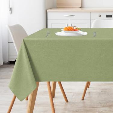 Imagem de Toalha de mesa retangular de linho texturizado, 136 x 187 cm, impermeável, à prova de derramamento, limpável, sem rugas, capa de mesa de jantar de linho para aniversário, fazenda, primavera, toalhas