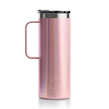 Imagem de RTIC Caneca de viagem de 590 ml, xícara de café isolada de aço inoxidável com tampa e alça, portátil para carro, acampamento, bebida quente e fria, glitter rosa empoeirado