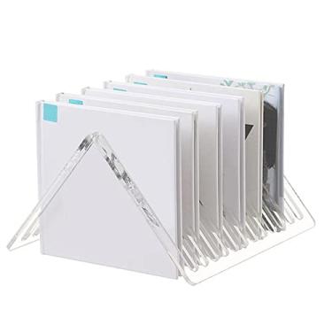 Imagem de Suporte para armazenamento de CDs Suporte de registro acrílico claro, suporte armazenamento registros mesa triângulo exibição vinil, organizador para cds revista livro