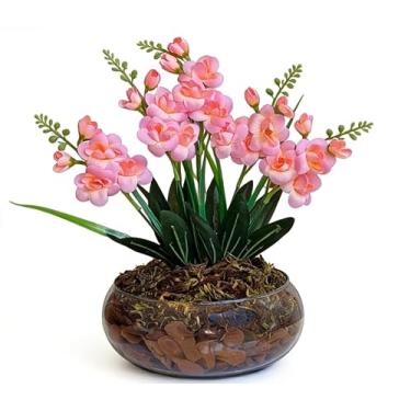Imagem de Arranjo Flores Artificiais Vaso De Vidro DecoraçãO OrquíDeas Flores Artificiais DecoraçãO Para Casa Altamente Decorativo E Esteticamente AgradáVel(Rosa Esc)