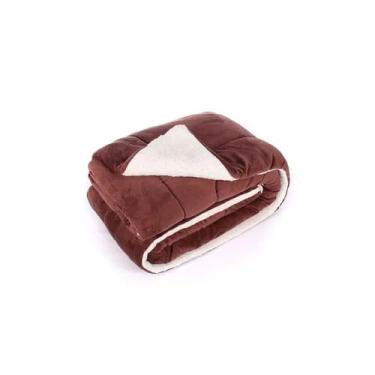 Imagem de Cobertor Solteiro Dupla Face e Manta Plush, 1,60m x 2,20m, Marrom, 100% Poliéster, Macio e Aquecido