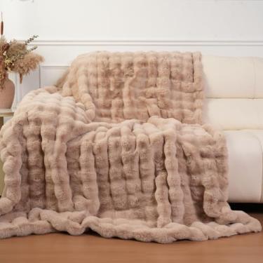 Imagem de Cobertor superconfortável, grande, quente, grosso, bolha, luxuoso, pelúcia de coelho, cobertor fofo, cobertor macio e aconchegante para sofá, cadeira, cama, sofá, sala de estar (damasco, 152 cm x 203