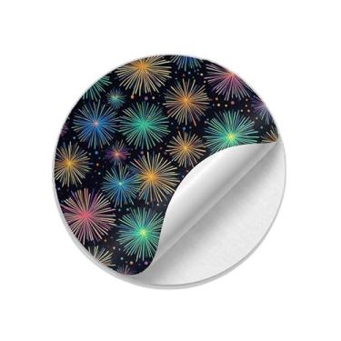 Imagem de Adesivos Redondos Coloridos de Fogos de Artifício para Ano Novo 25 Unidades - Tamanho 30x30cm