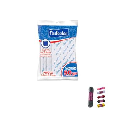 Imagem de Kit Saco Pipoca Festcolor 7,5x14cm C/50un + Fita Cetim 30mmx10m