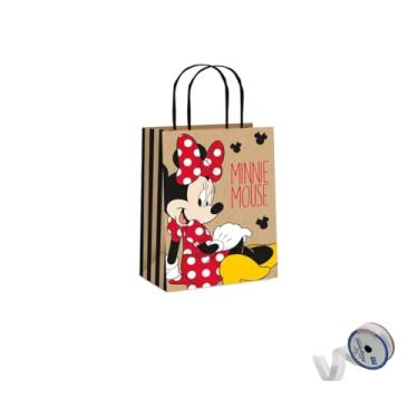 Imagem de Kit Sacola de Papel Kraft Minnie com Fita Cetim Impressa 22mmx10mts