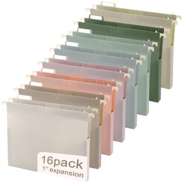 Imagem de gisgfim Pacote com 16 pastas de arquivo de plástico para pendurar, tamanho carta, pastas de arquivo expansíveis de 2,5 cm com abas, capacidade extra, pastas penduradas, resistentes para arquivos